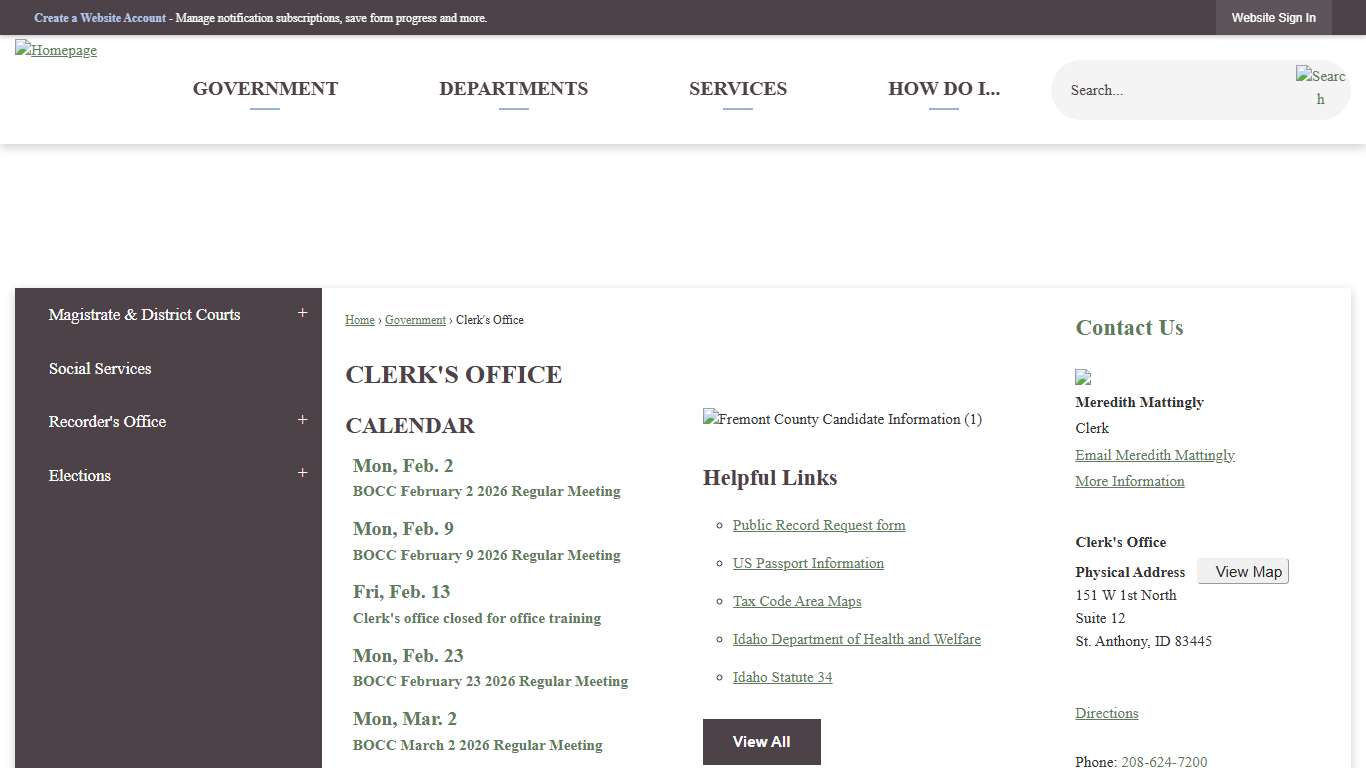 Clerk's Office Fremont County, ID