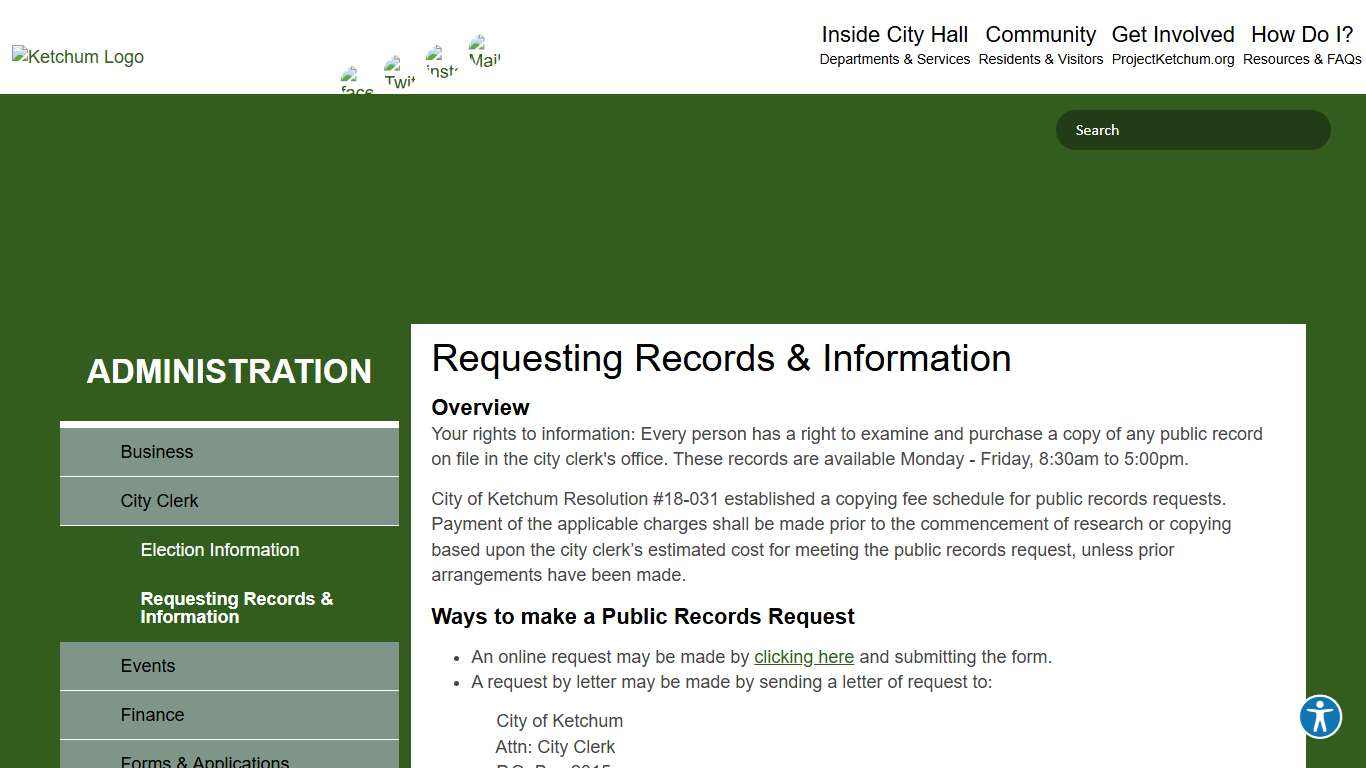 Requesting Records & Information City of Ketchum Idaho