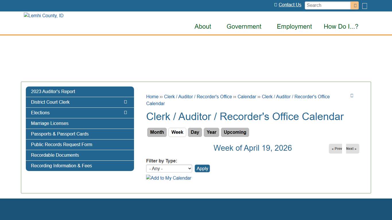 Clerk / Auditor / Recorder's Office Calendar Lemhi County, ID