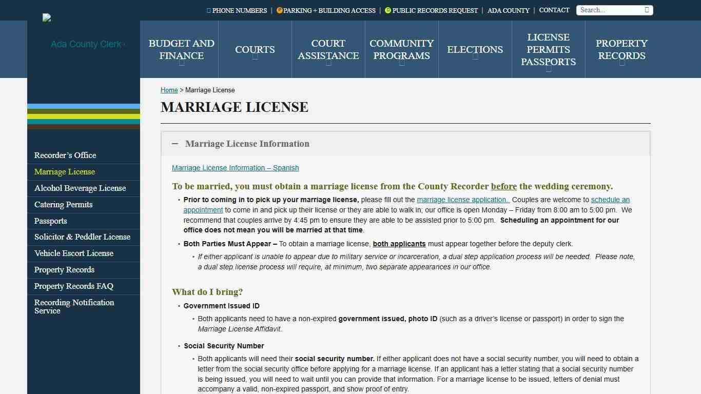 Marriage License - Ada County Clerk